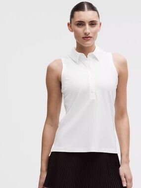 Lululemon Quick-Drying Sleeveless Polo White Golf Tennis Top Size 10 NWT